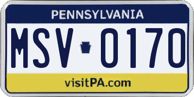 PA license plate MSV0170