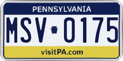 PA license plate MSV0175