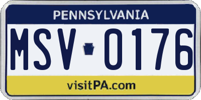 PA license plate MSV0176