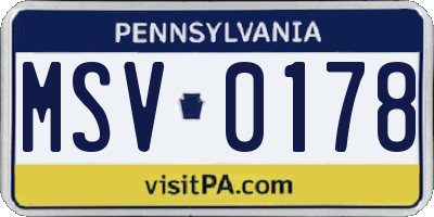PA license plate MSV0178