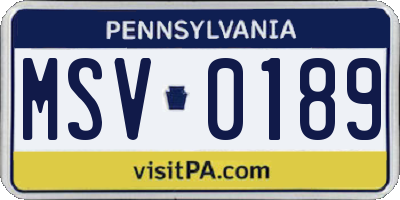 PA license plate MSV0189