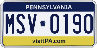PA license plate MSV0190
