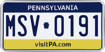 PA license plate MSV0191