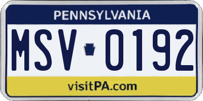 PA license plate MSV0192