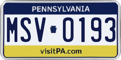 PA license plate MSV0193