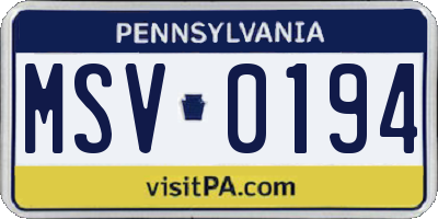 PA license plate MSV0194