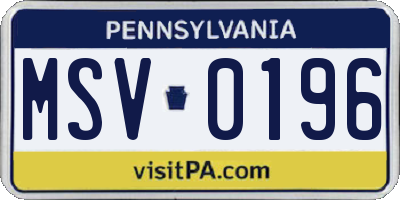 PA license plate MSV0196