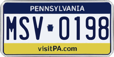 PA license plate MSV0198