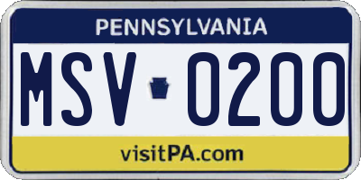 PA license plate MSV0200