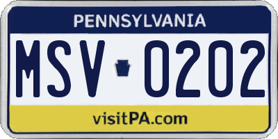 PA license plate MSV0202