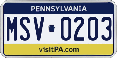 PA license plate MSV0203