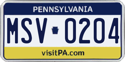 PA license plate MSV0204