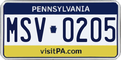 PA license plate MSV0205