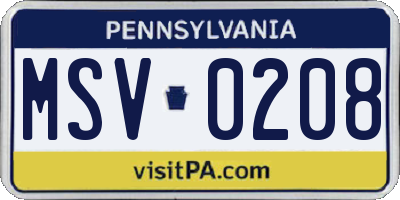 PA license plate MSV0208