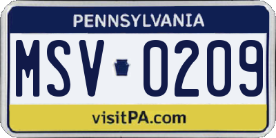 PA license plate MSV0209