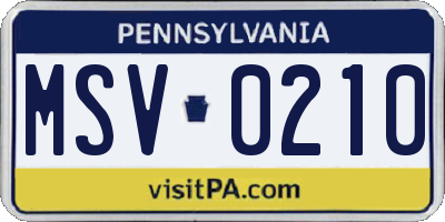 PA license plate MSV0210