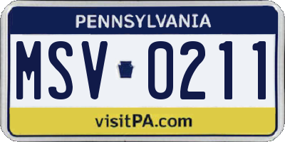PA license plate MSV0211