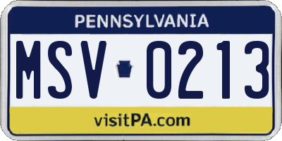 PA license plate MSV0213