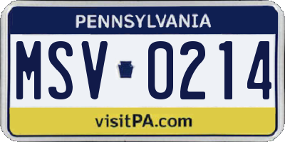 PA license plate MSV0214