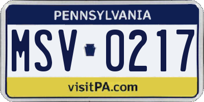 PA license plate MSV0217
