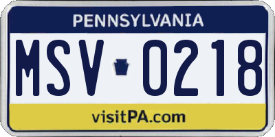PA license plate MSV0218