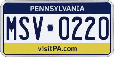PA license plate MSV0220