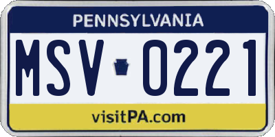 PA license plate MSV0221
