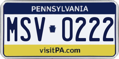 PA license plate MSV0222