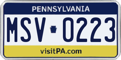 PA license plate MSV0223