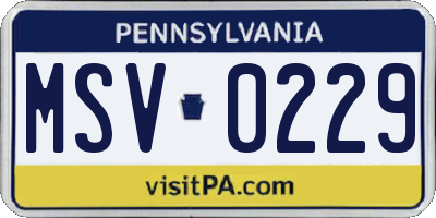 PA license plate MSV0229