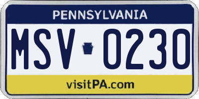 PA license plate MSV0230