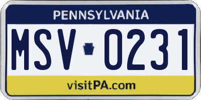 PA license plate MSV0231