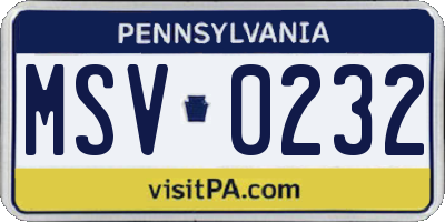 PA license plate MSV0232