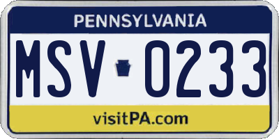 PA license plate MSV0233