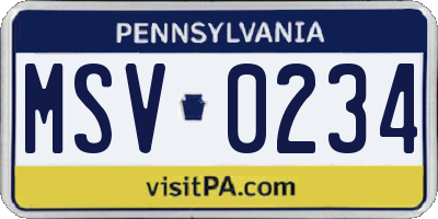 PA license plate MSV0234