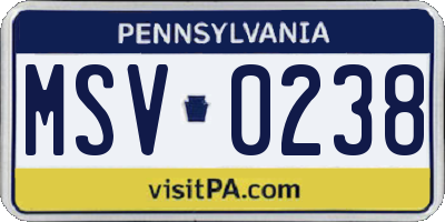 PA license plate MSV0238
