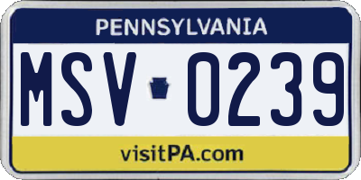 PA license plate MSV0239