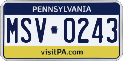 PA license plate MSV0243