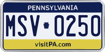 PA license plate MSV0250