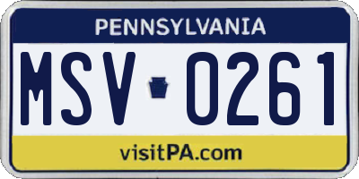 PA license plate MSV0261