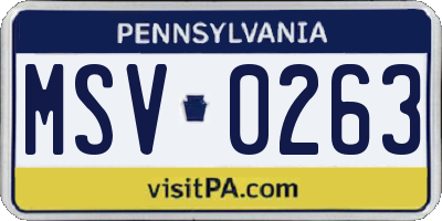 PA license plate MSV0263