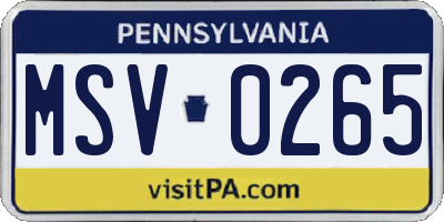 PA license plate MSV0265