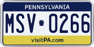PA license plate MSV0266