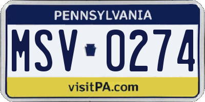 PA license plate MSV0274