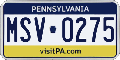 PA license plate MSV0275