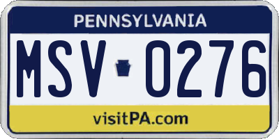 PA license plate MSV0276