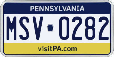 PA license plate MSV0282