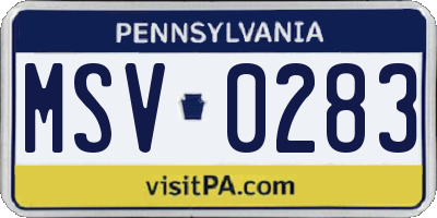 PA license plate MSV0283