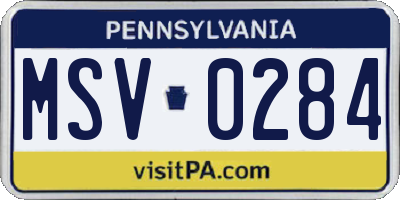 PA license plate MSV0284