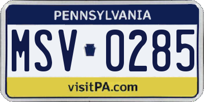 PA license plate MSV0285